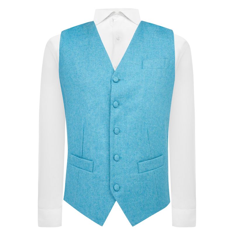 King & Priory Maya Blue Donegal Tweed Waistcoat