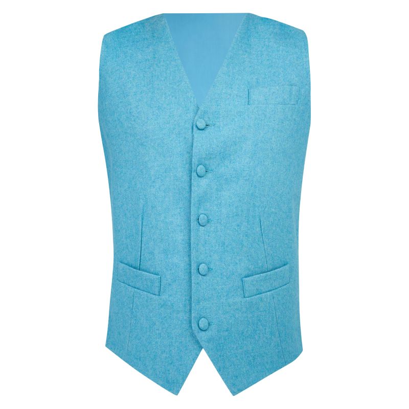 King & Priory Maya Blue Donegal Tweed Waistcoat