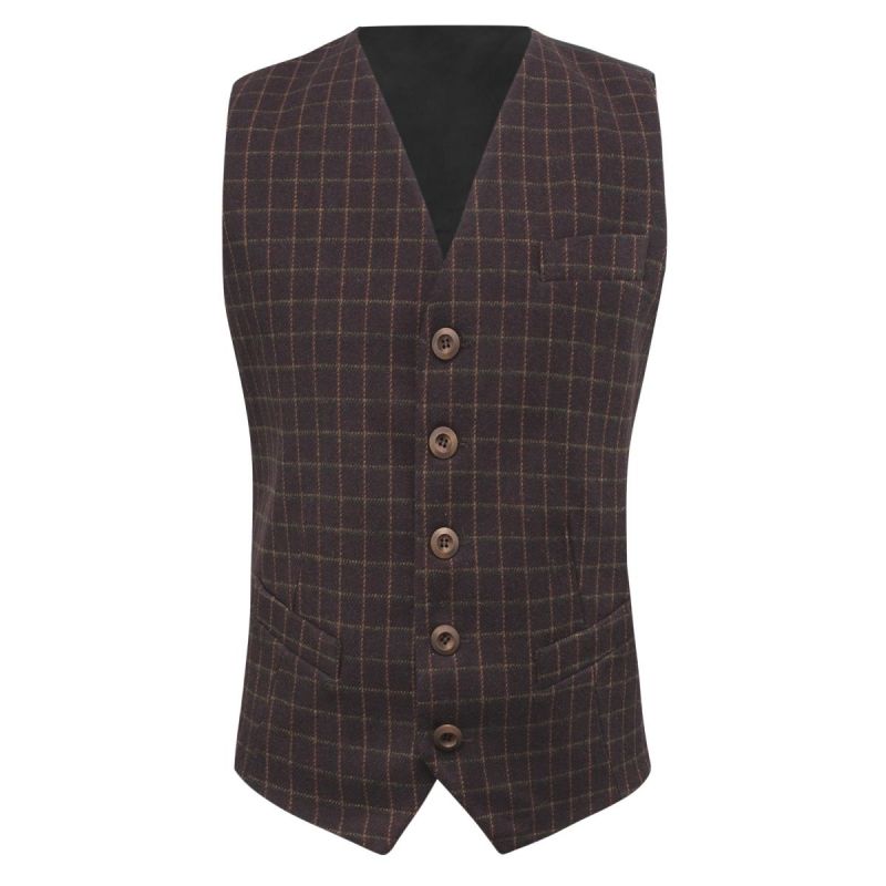 King & Priory Merlot Red Tattersall Check Waistcoat