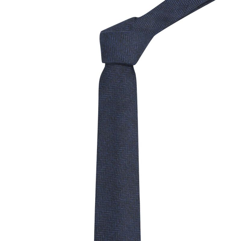 King & Priory Midnight Blue & Black Herringbone Tie