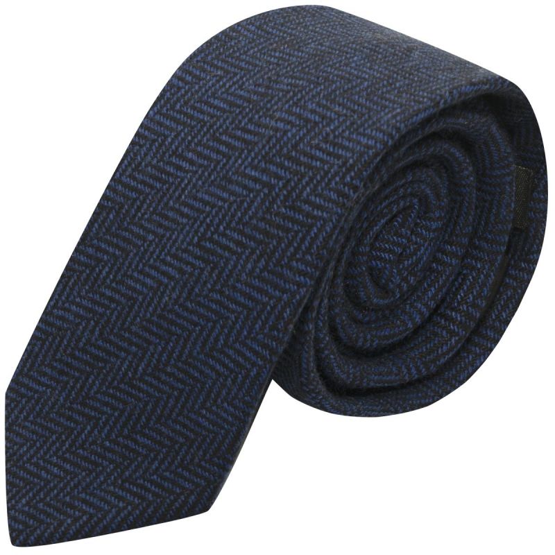 king & priory Midnight Blue & Black Herringbone Tie