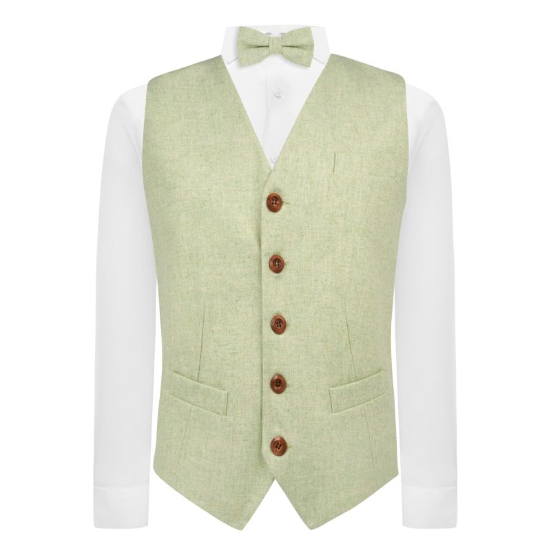 King & Priory Mint Green Herringbone Waistcoat