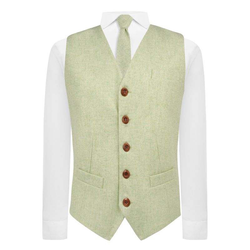 King & Priory Mint Green Herringbone Waistcoat