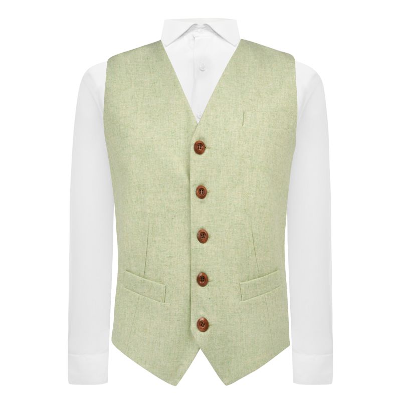 King & Priory Mint Green Herringbone Waistcoat