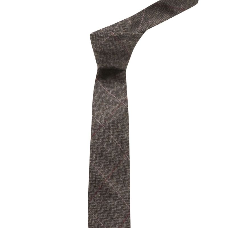 King & Priory Mocha Brown Herringbone Check Tie