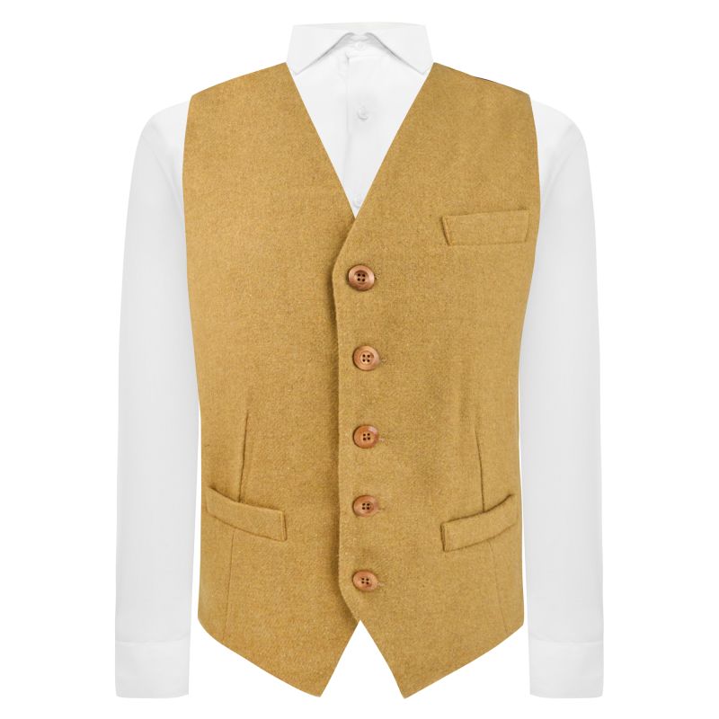 King & Priory Mustard Woven Wool Waistcoat