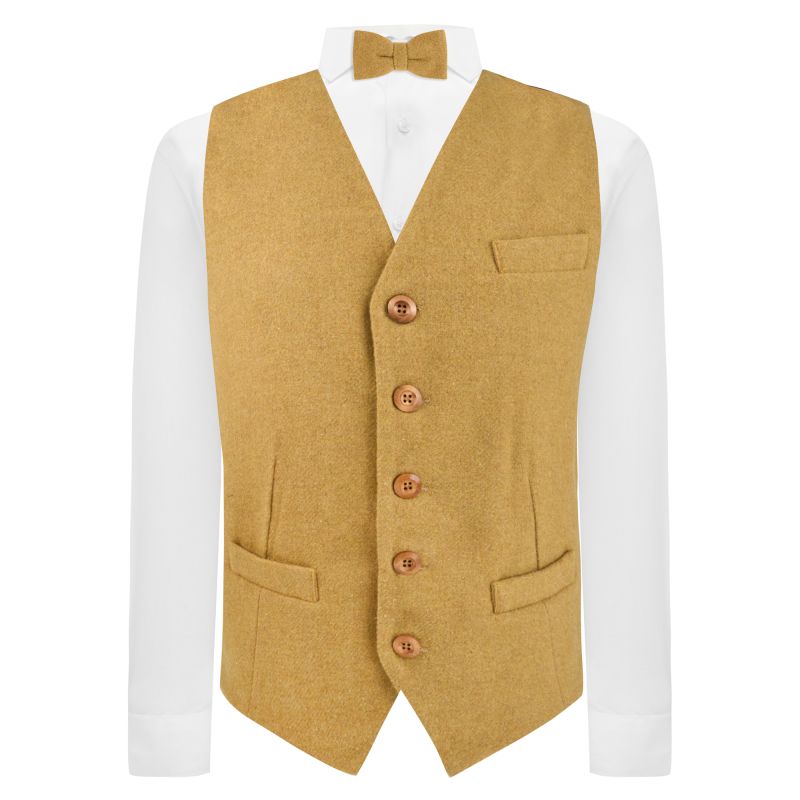 King & Priory Mustard Woven Wool Waistcoat