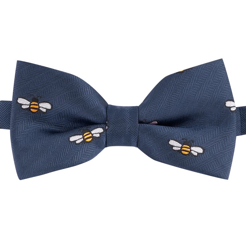King & Priory Navy Blue Bee Herringbone Bow Tie