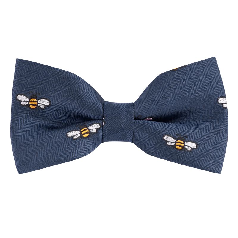 king & priory Navy Blue Bee Herringbone Bow Tie
