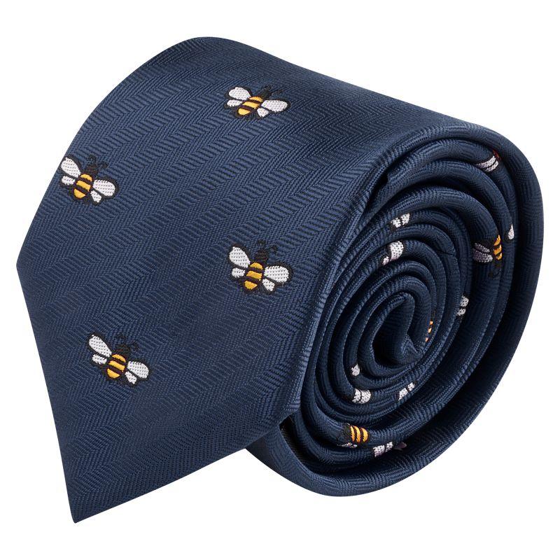 King & Priory Navy Blue Bee Herringbone Tie