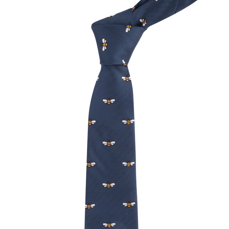 king & priory Navy Blue Bee Herringbone Tie