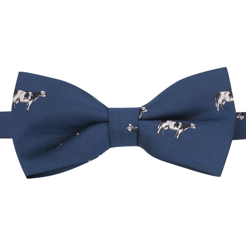 King & Priory Navy Blue Cow Embroidered Bow Tie