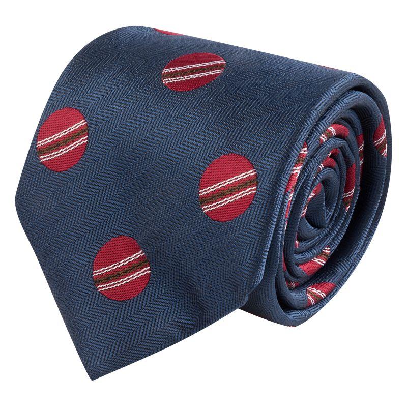 King & Priory Navy Blue Cricket Ball Herringbone Tie