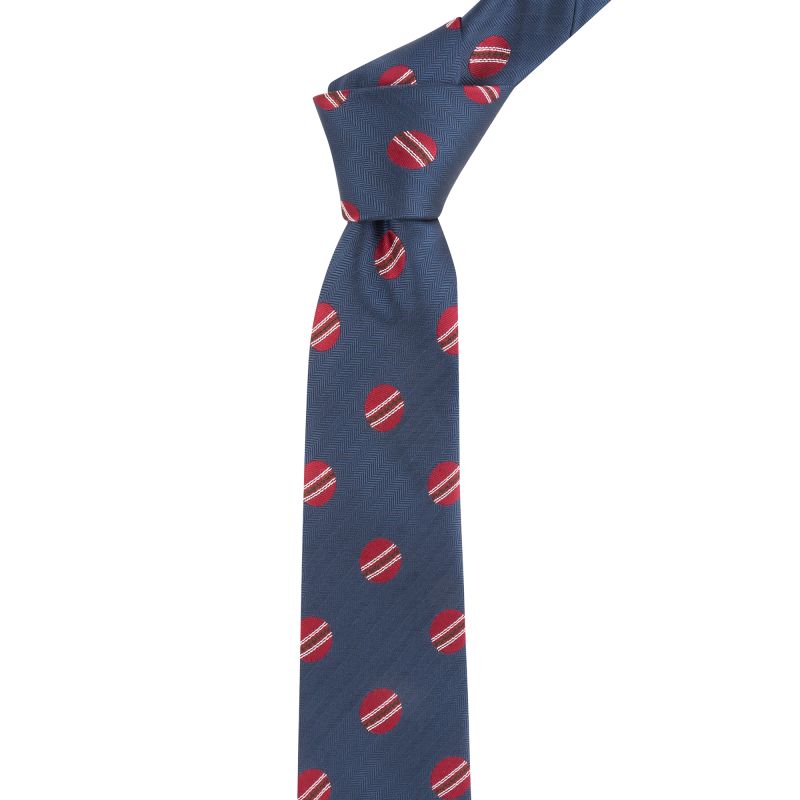 king & priory Navy Blue Cricket Ball Herringbone Tie