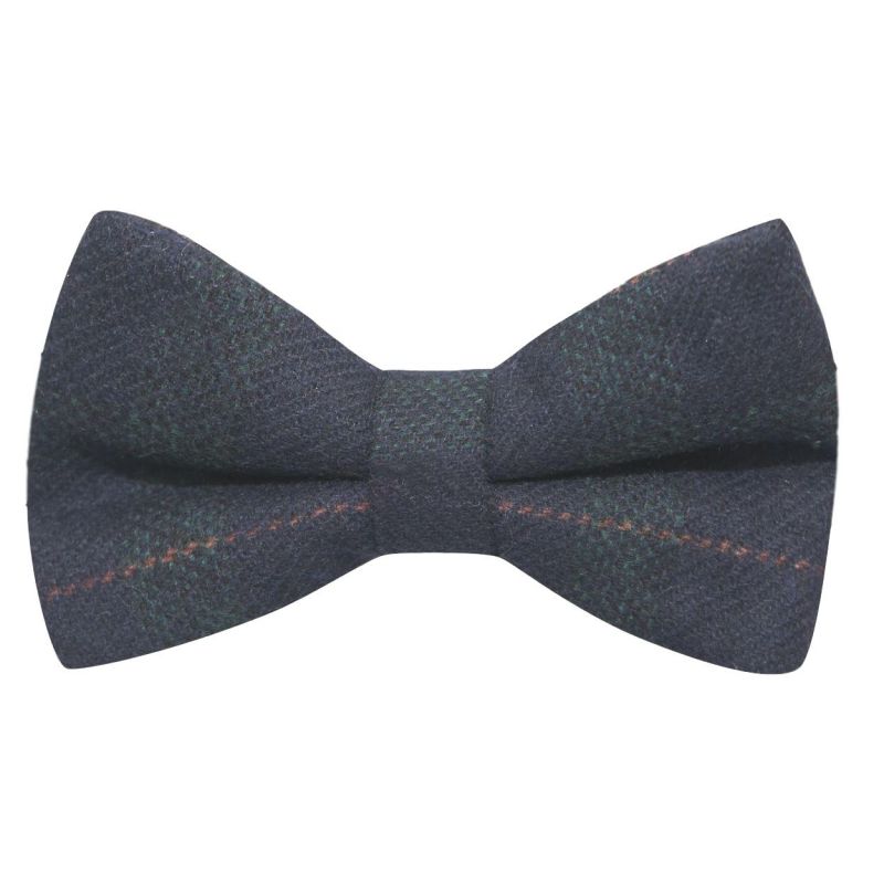 king & priory Navy Blue & Dark Green Check Bow Tie
