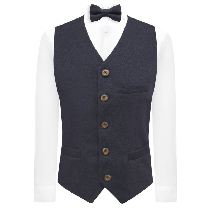 King & Priory Navy Blue Donegal Tweed Waistcoat