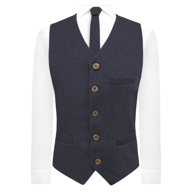 King & Priory Navy Blue Donegal Tweed Waistcoat