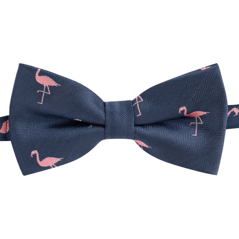 King & Priory Navy Blue Flamingo Herringbone Bow Tie