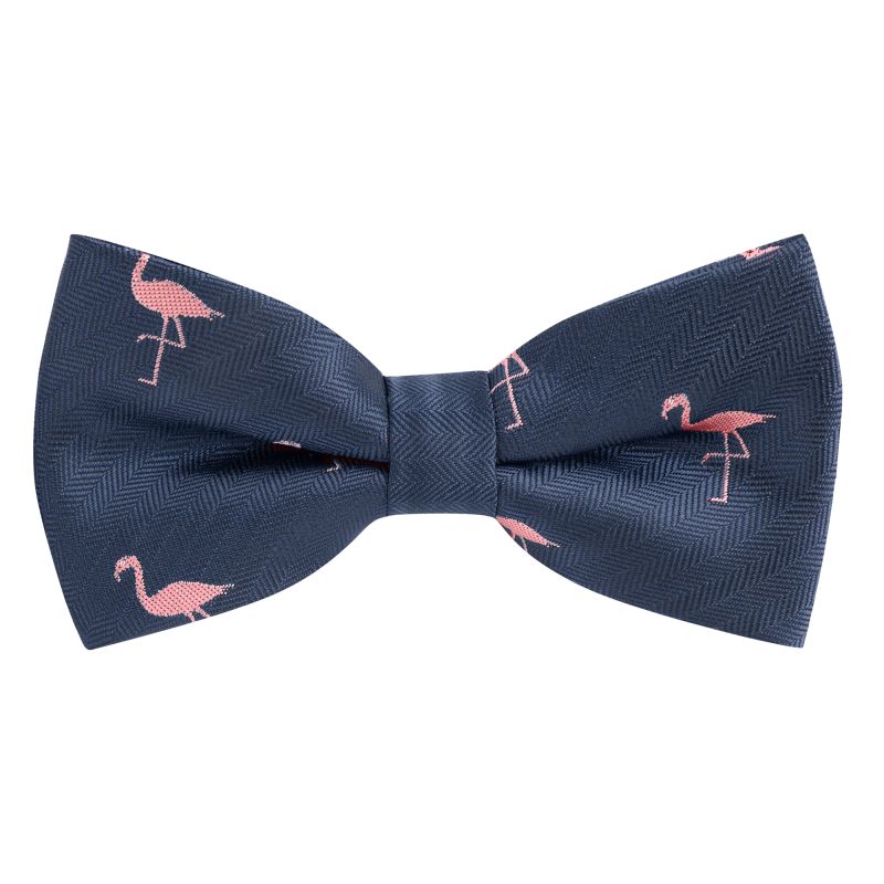 king & priory Navy Blue Flamingo Herringbone Bow Tie