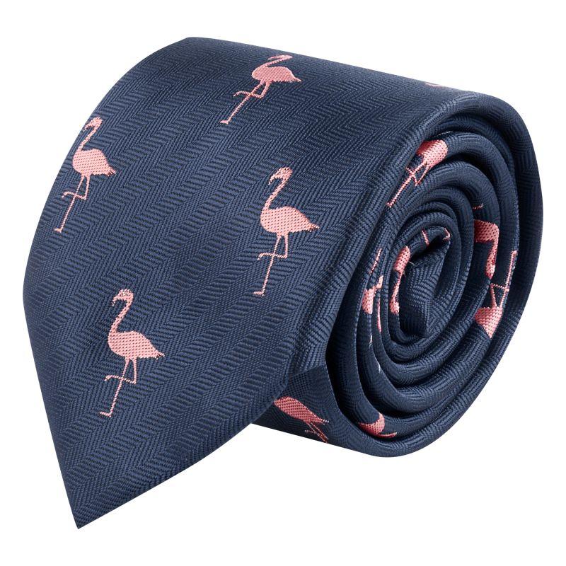 King & Priory Navy Blue Flamingo Herringbone Tie