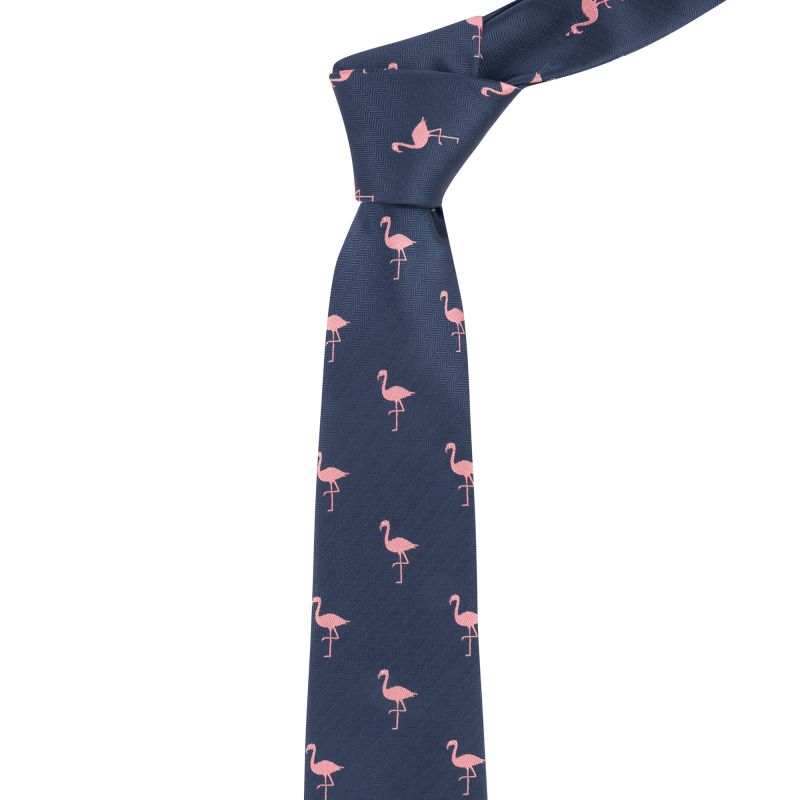 king & priory Navy Blue Flamingo Herringbone Tie