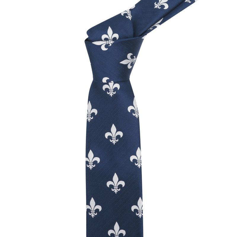 King & Priory Navy Blue Fleur De Lys Herringbone Tie