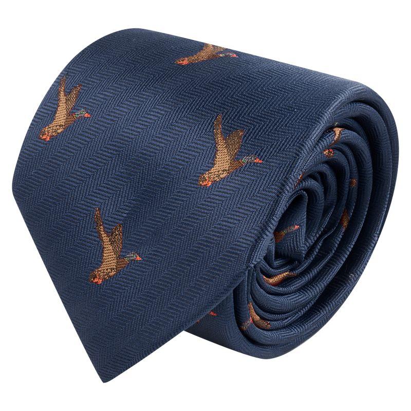 King & Priory Navy Blue Flying Duck Herringbone Tie