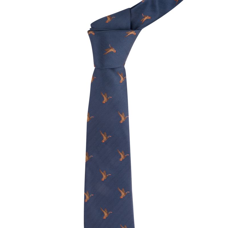 king & priory Navy Blue Flying Duck Herringbone Tie