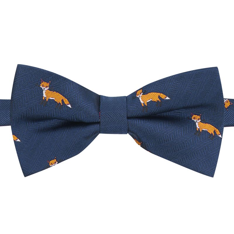 King & Priory Navy Blue Fox Herringbone Bow Tie