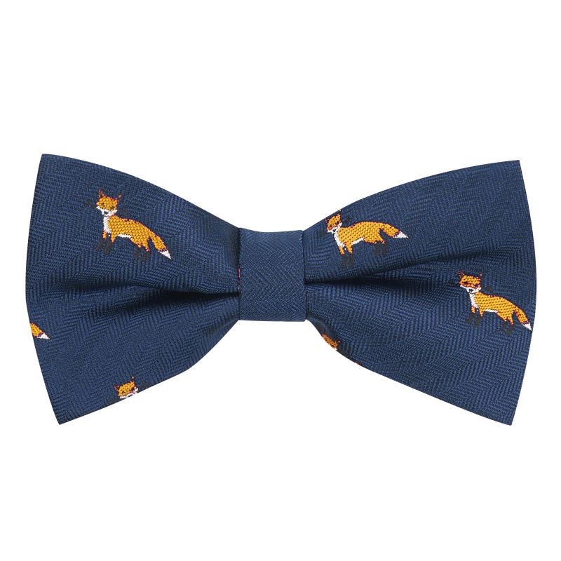 king & priory Navy Blue Fox Herringbone Bow Tie