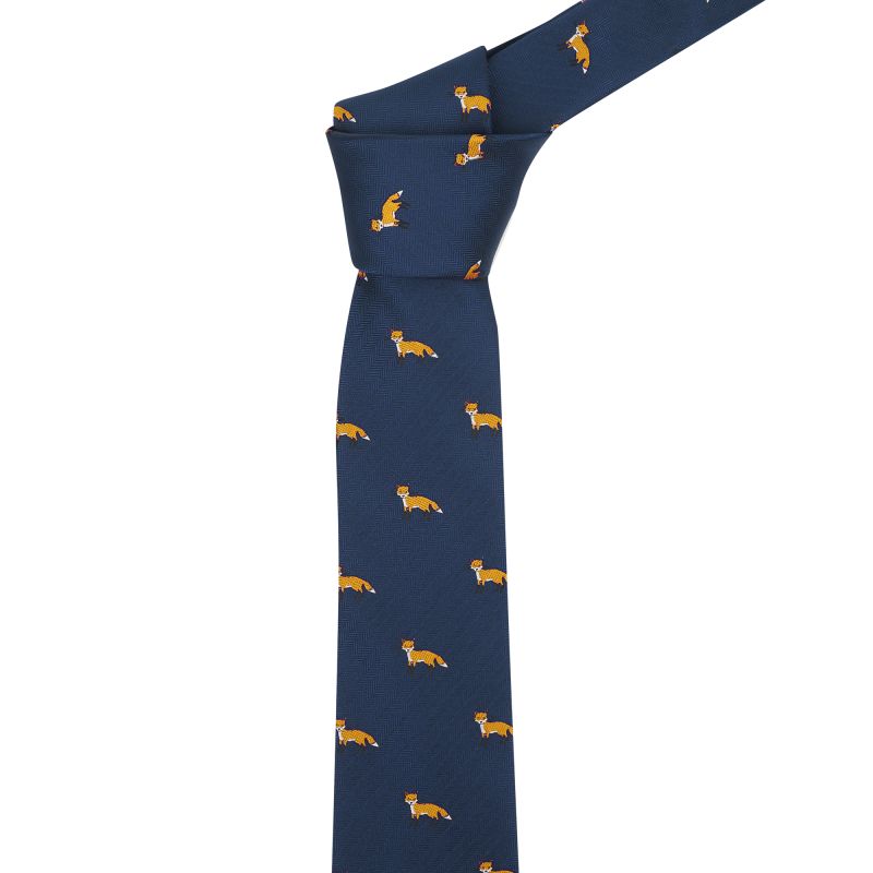 King & Priory Navy Blue Fox Herringbone Tie
