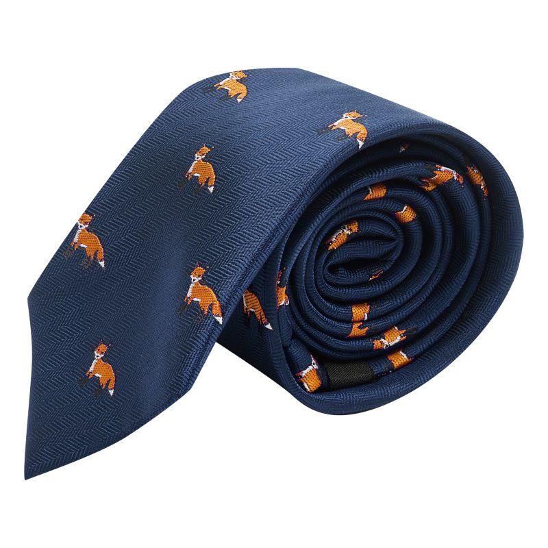 king & priory Navy Blue Fox Herringbone Tie