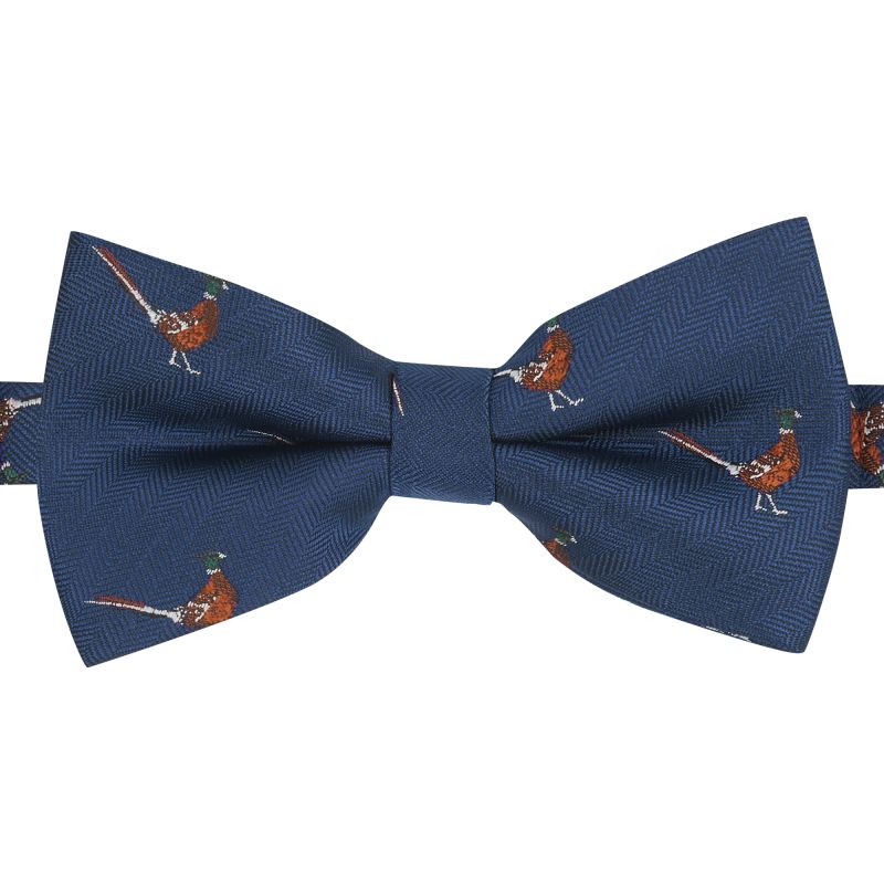 King & Priory Navy Blue Herringbone Pheasant Bow Tie