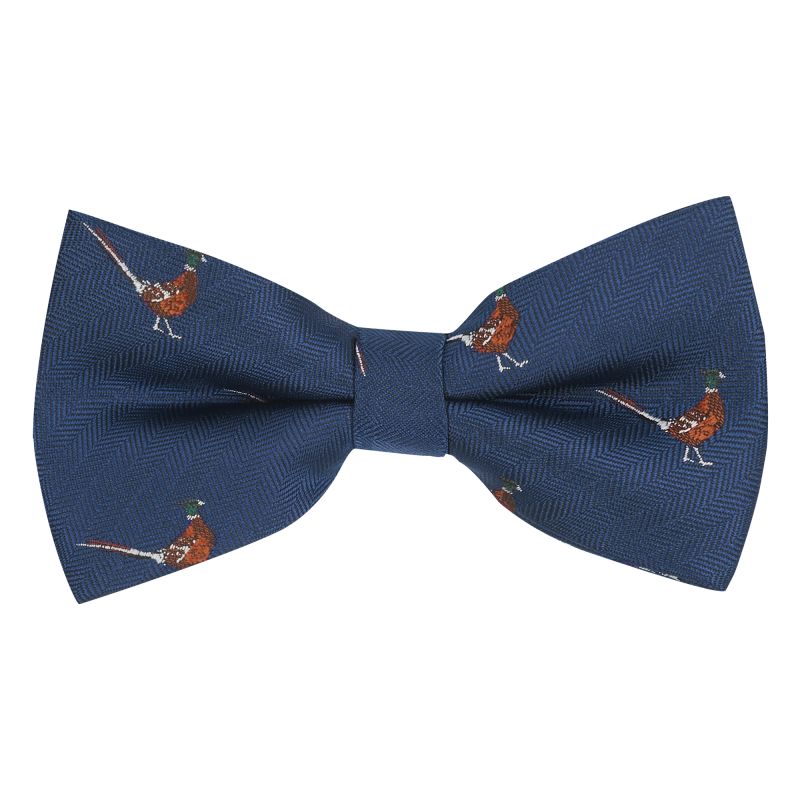 king & priory Navy Blue Herringbone Pheasant Bow Tie