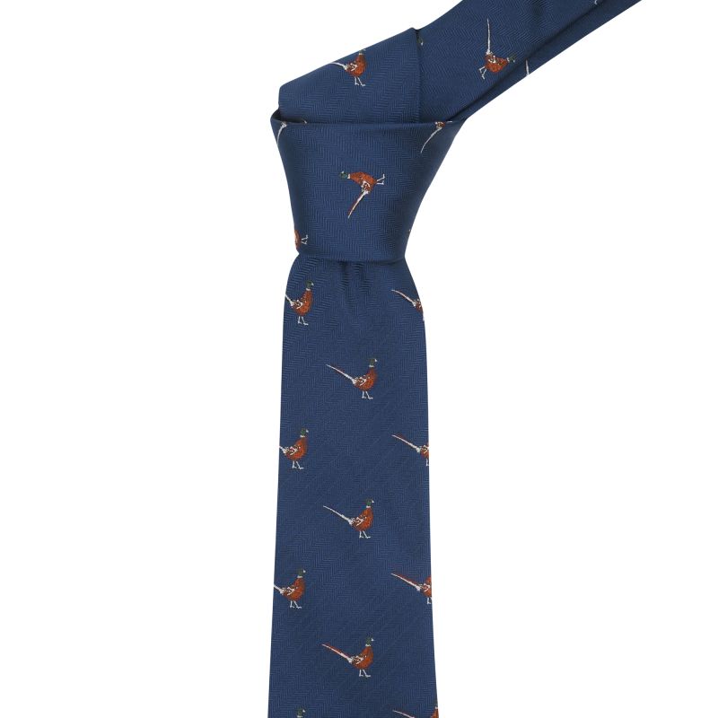 King & Priory Navy Blue Herringbone Pheasant Tie