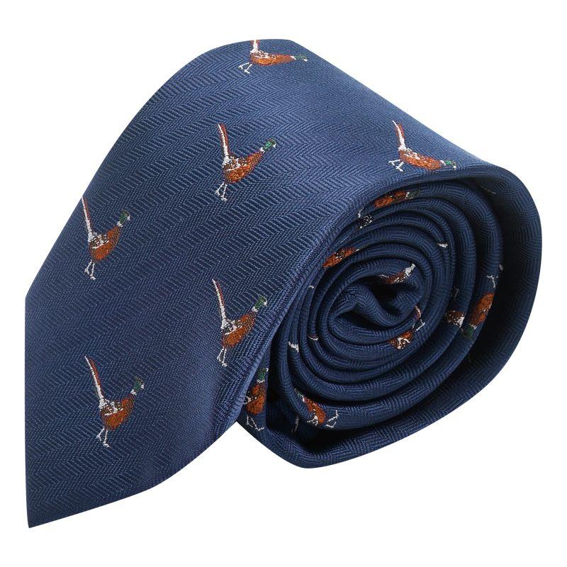 king & priory Navy Blue Herringbone Pheasant Tie