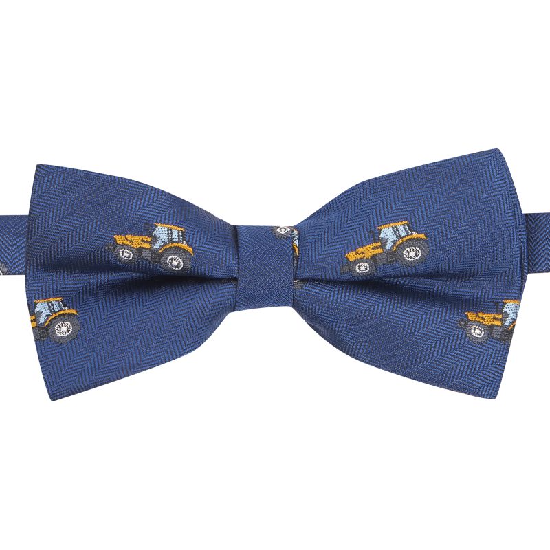 King & Priory Navy Blue Herringbone Tractor Bow Tie