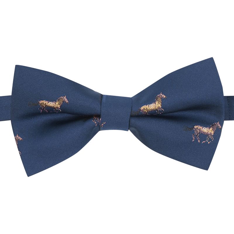 King & Priory Navy Blue Horse Embroidered Bow Tie