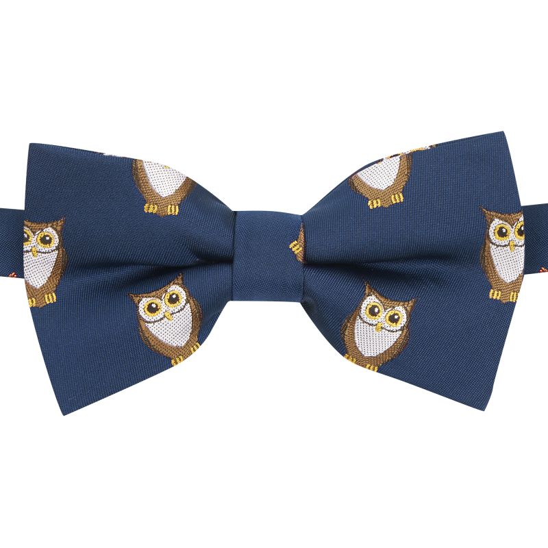 King & Priory Navy Blue Owl Embroidered Bow Tie
