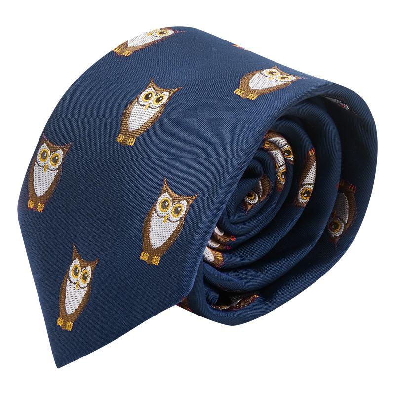 King & Priory Navy Blue Owl Embroidered Tie