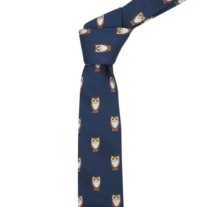 king & priory Navy Blue Owl Embroidered Tie
