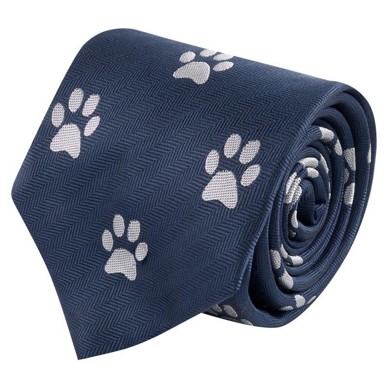 King & Priory Navy Blue Paw Print Herringbone Tie