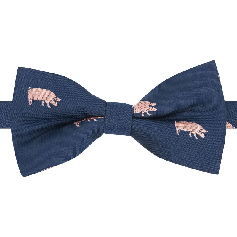 King & Priory Navy Blue Pig Embroidered Bow Tie