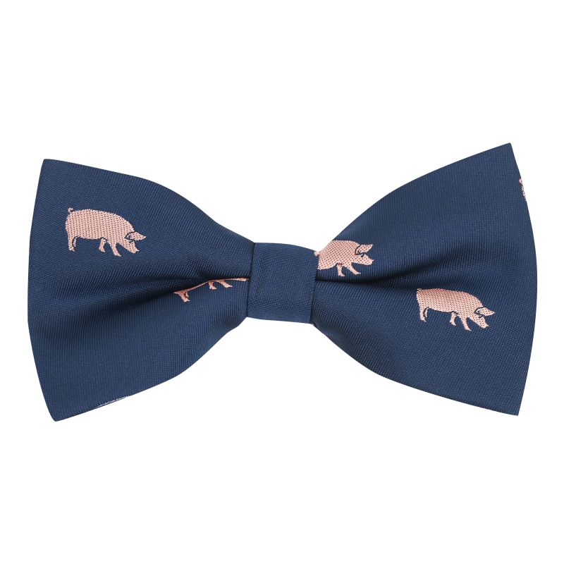 king & priory Navy Blue Pig Embroidered Bow Tie