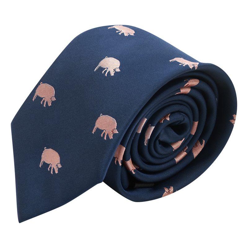 King & Priory Navy Blue Pig Embroidered Tie