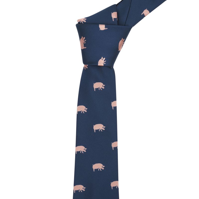 king & priory Navy Blue Pig Embroidered Tie