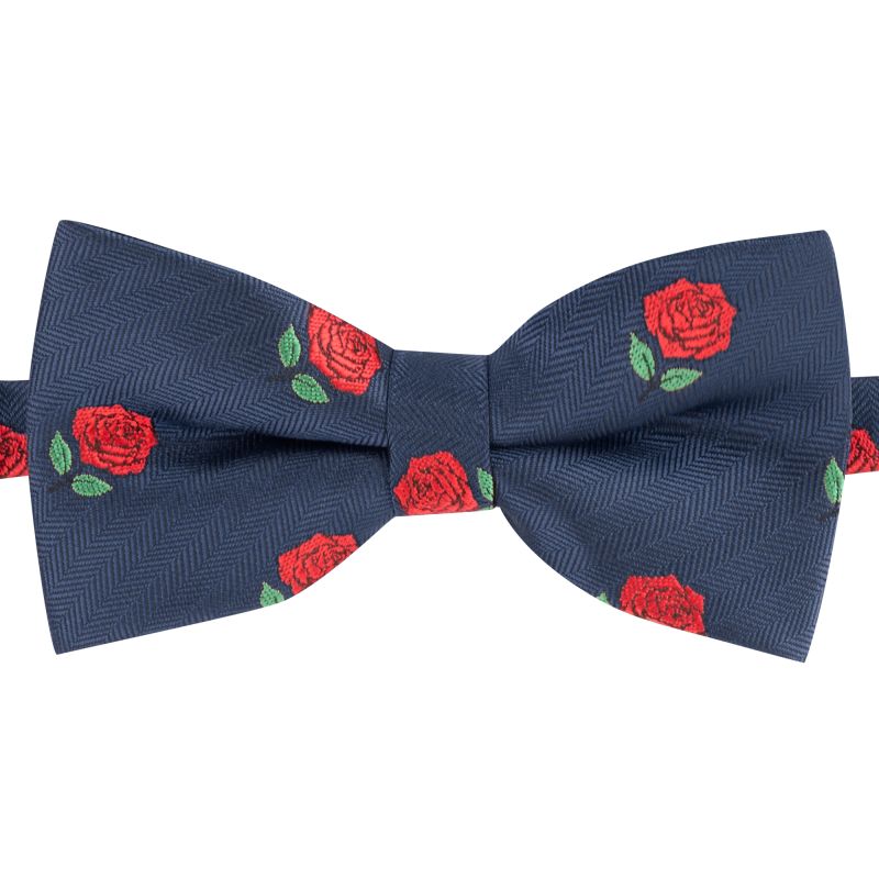 King & Priory Navy Blue Red Rose Herringbone Bow Tie