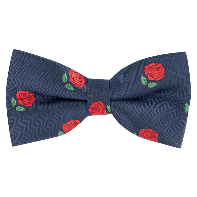 king & priory Navy Blue Red Rose Herringbone Bow Tie
