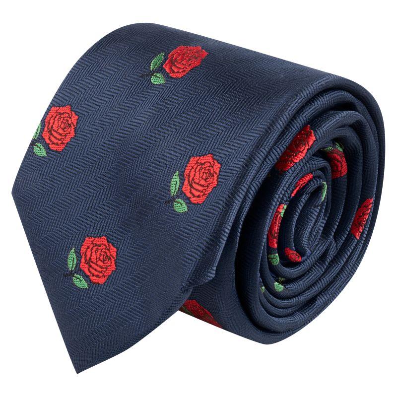King & Priory Navy Blue Red Rose Herringbone Tie