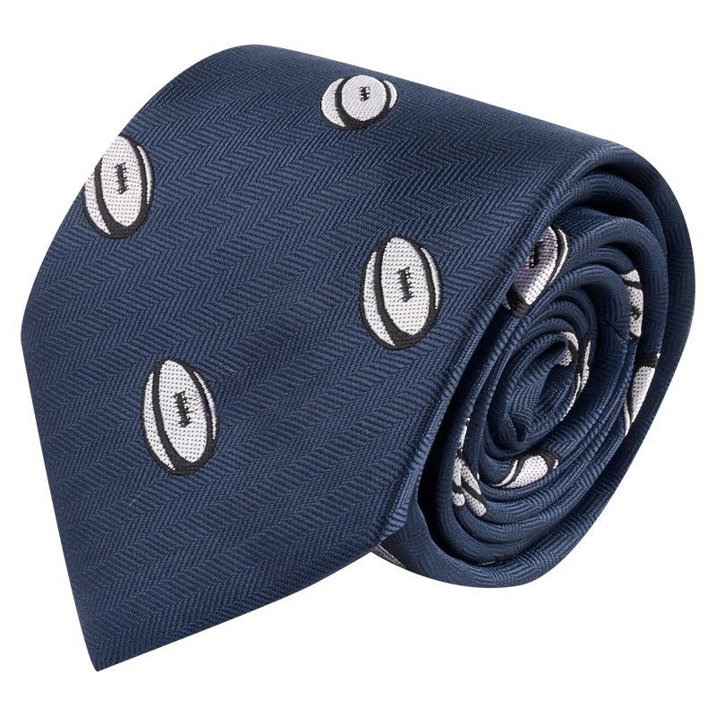 King & Priory Navy Blue Rugby Ball Herringbone Tie